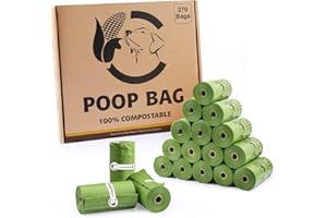 Certified Compostable Dog Poop Bags, 270 Count Eco Friendly and Leakproof Dog Waste Bags, Easy Open 100% Compostable Forest G