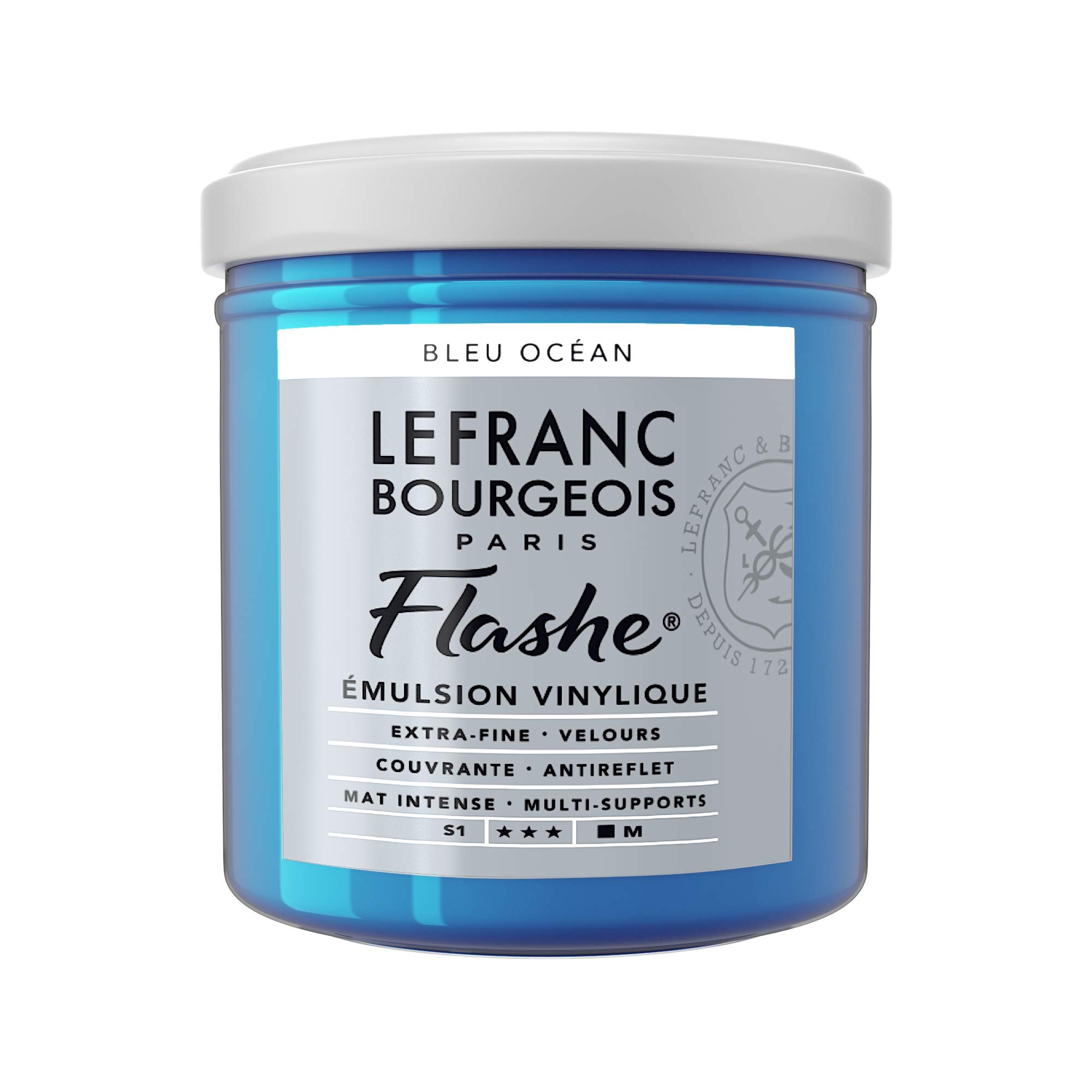 Lefranc Bourgeois Flashe, Extra-Fine Acrylic Vinyl Emulsion, Artists Quality, Ocean Blue, 125ml Pot
