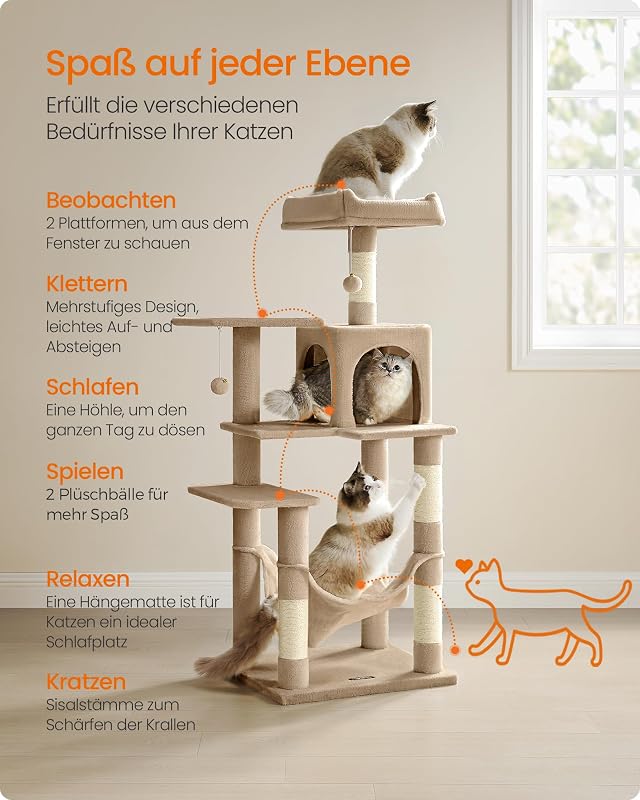 Kratzbaum, 137,7 cm hoch, mehrstöckiges Katzenhaus