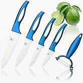 Moss & Stone Kitchen Cutlery White Ceramic Knife Set, Ceramic Knife Set and Fruit Peeler, Rust Proof & Stain Resistant, Kitchen Cooking Knife Set 5 pieces Blue Knives