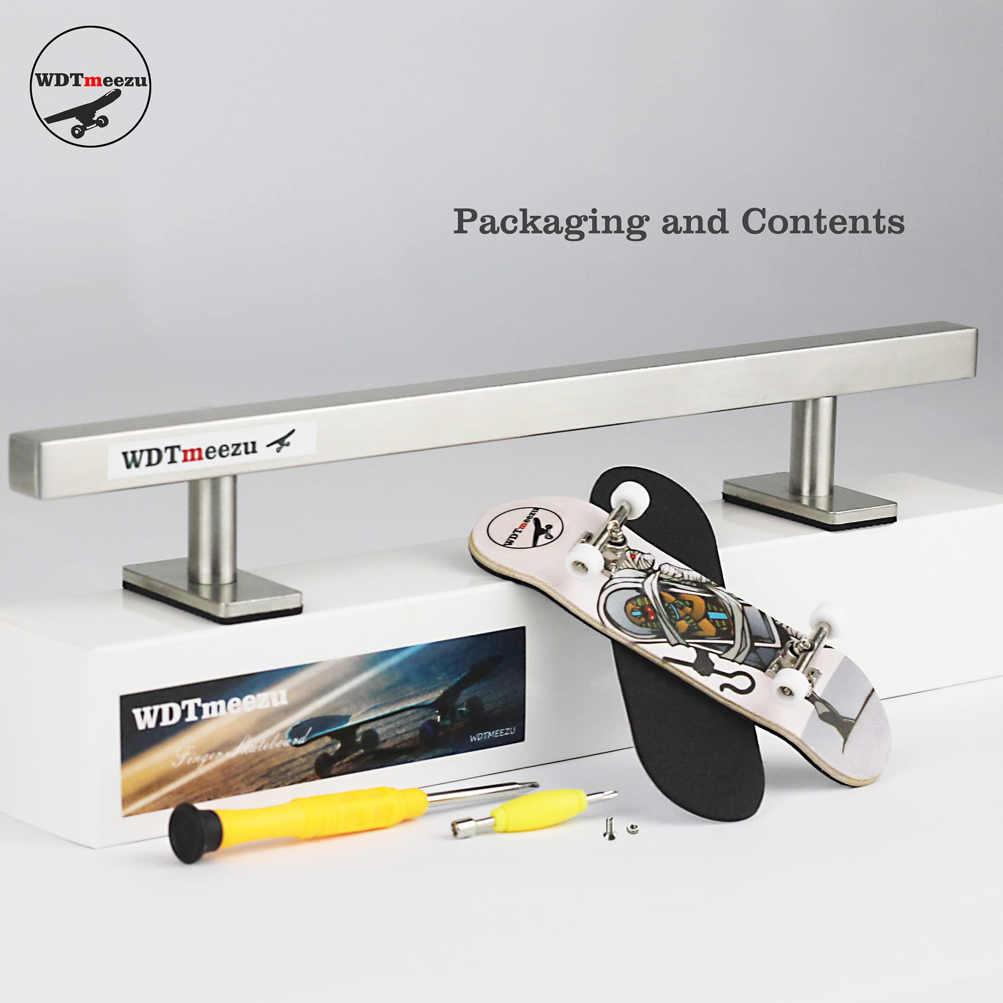 Wood Fingerboard and Finger Skateboard Flat Rail Set Fingerboard with Bearing Wheels and Professional Prop for MINI Skateboard Rail Made of Metal 10