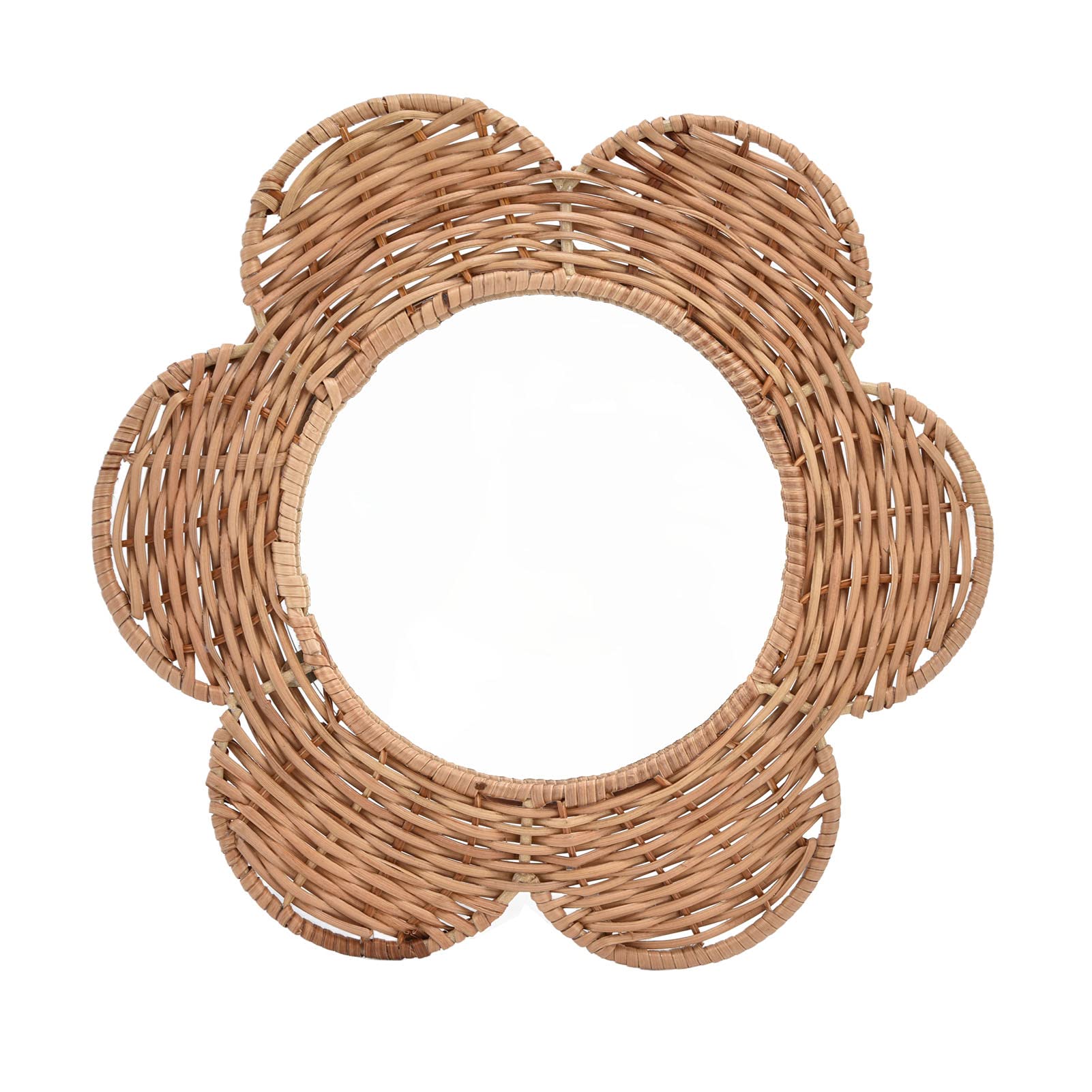 Hanging Wall Mirror for Bathroom and Living Room, Natural Rattan Frame, Small Round Mirror with Rustic Distressed Natural Wooden, Antique Home Accent, Hanging Wall Decoration Art