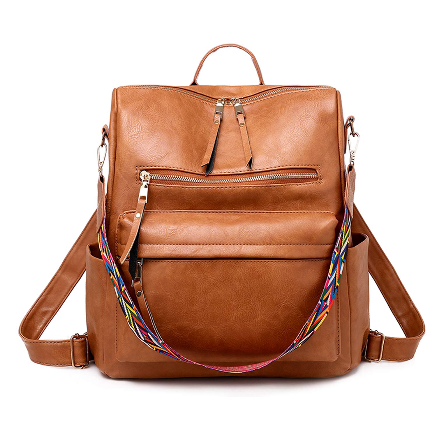 FANDARE Retro Backpacks 3 in 1 Women Shoulder Handbag Waterproof Girls School Bag Casual Daypacks Lightweight Rucksack for Commute Outdoor Travel School Campus Shopping Sport Durable PU Brown