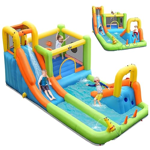 BOUNTECH Inflatable Water Slide, 8-in-1 Dual Slides Kids Water