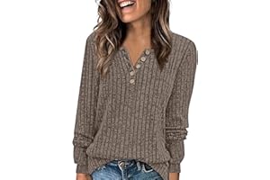 GUMIPY Knit Sweater Women V Neck Button Up Sweaters Jumpers Trendy Tunic Long Sleeve Pullover Tops Comfy Winter Clothes