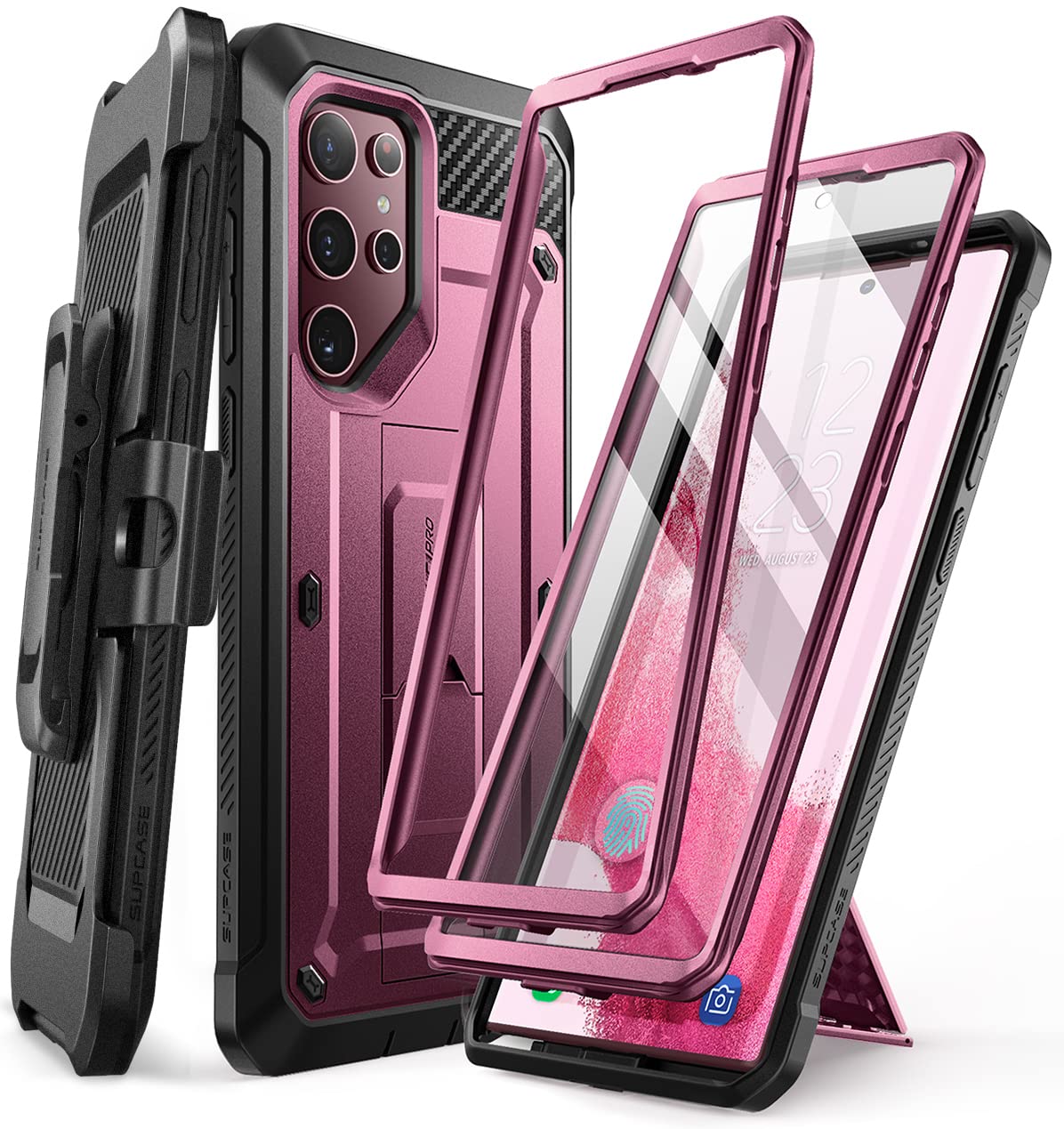SUPCASE for Samsung Galaxy S22 Ultra Case with Stand, [Unicorn Beetle Pro] [2 Front Frames] [Built-in Screen Protector & Belt-Clip] Military-Grade Protection Phone Case for Galaxy S22 Ultra, Wine
