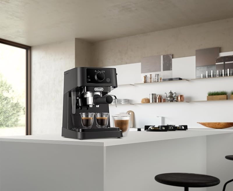 Stilosa EC235.BK Macchina manuale da Caffè Espresso e Cappuccino, Caffè in Polvere o in Cialde E.S.E., Montalatte classico per Cappuccini, serbatoio 1L, 1100W, Caldaia Acciaio Inox, Nero