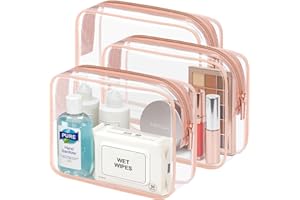 PACKISM Clear Makeup Bag – TSA Approved Toiletry Bag for Travel Size Toiletries, Travel Clear Toiletry Bag Quart Size Bag, Carry on Airport Airline Compliant Bag, Rose Pink(for age 12 or above)
