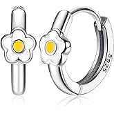 MILACOLATO 925 Sterling Silver Small Hoop Earrings Toddler 18K Gold Plated Daisy Earrings Pink Yellow FLower Huggie Hoop Earrings for Women Hypoallergenic Earrings for Sensitive Ears