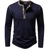 LucMatton Men's Slim Fit Stretch Henley Shirt Long Sleeve T-Shirt for Casual Fashion with 3-Button Placket
