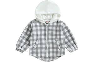 Douhoow Toddler Baby Plaid Jacket Baby Boy GIrl Flannel Hoodies Zip Up Hooded Fall Winter Outerwear Coat
