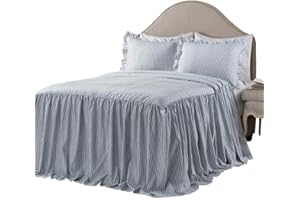 Lush Decor Ticking Stripe Bedspread Full Size 3 Piece Set Navy - Ruffle Bedding Set Full Bedspreads - Kids Bedding - Farmhouse & Coquette Decor