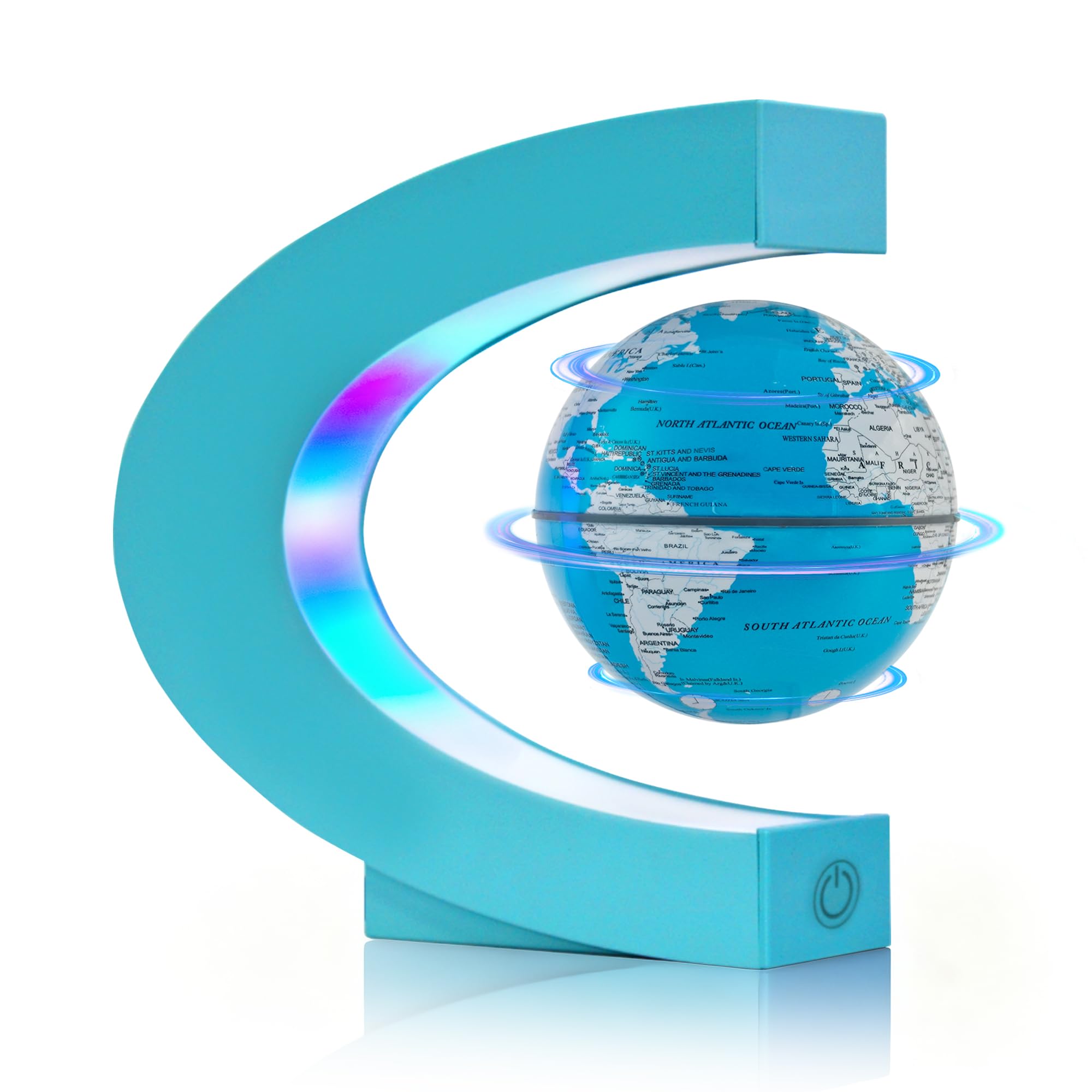 Photo 1 of Flagest Magnetic Levitation Floating Globe, Levitating C Shape Globe with Cyan Frame and LED Lights for Education Home Office Desk Decor, Holiday Anniversary Creative Gift(3.3 Inches)