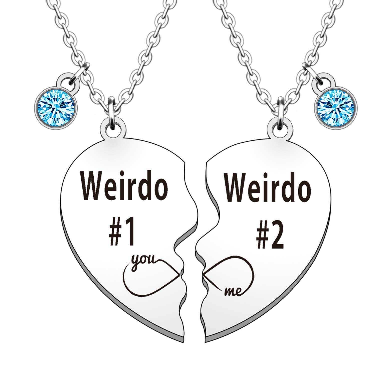HULALA Weirdo 1 and Weirdo 2 Necklace BFF Best Friend Necklaces For 2 Girls Blue Crystal Matching Love Heart Friendship Gifts Birthday Christmas Jewellery Presents