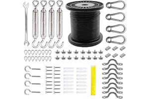 MDAIRC String Lights Hanging Kit,Globe String Lights Suspension Kit,Outdoor Light Guide Wire, 196 FT Nylon Coated Stainless Steel Wire Rope Cable,Turnbuckle and Hooks,Enough Accessories