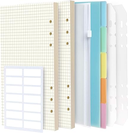Amazon Teenitor システム手帳用リフィル A5サイズ 手帳リフィル 方眼罫 Pp製カラーインデックス 手帳用ファスナーポケット 手帳リフター 手帳用アイテム システム手帳用リフィル 文房具 オフィス用品