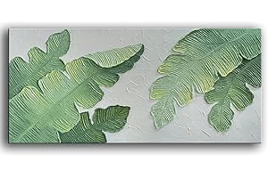 YaSheng Art- Modern minimalist 3D textured wall art Oil Paintings on Canvas Green plant paintings handmade Abstract artwork painting canvas wall art for bedroom Home Wall Art Deco Oil Painting 24x48inch