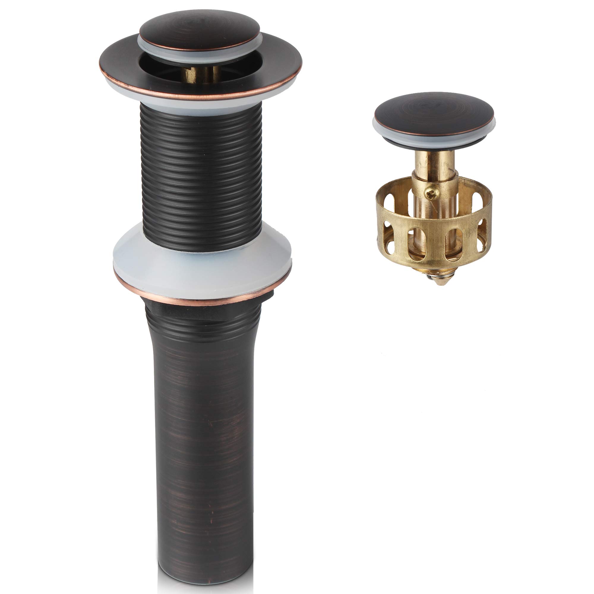 Oil Rubbed Bronze Pop Up Drain with Detachable Basket, Bathroom Vessel Lavatory Vanity Faucet Sink Drain Stopper, ORB Without Overflow
