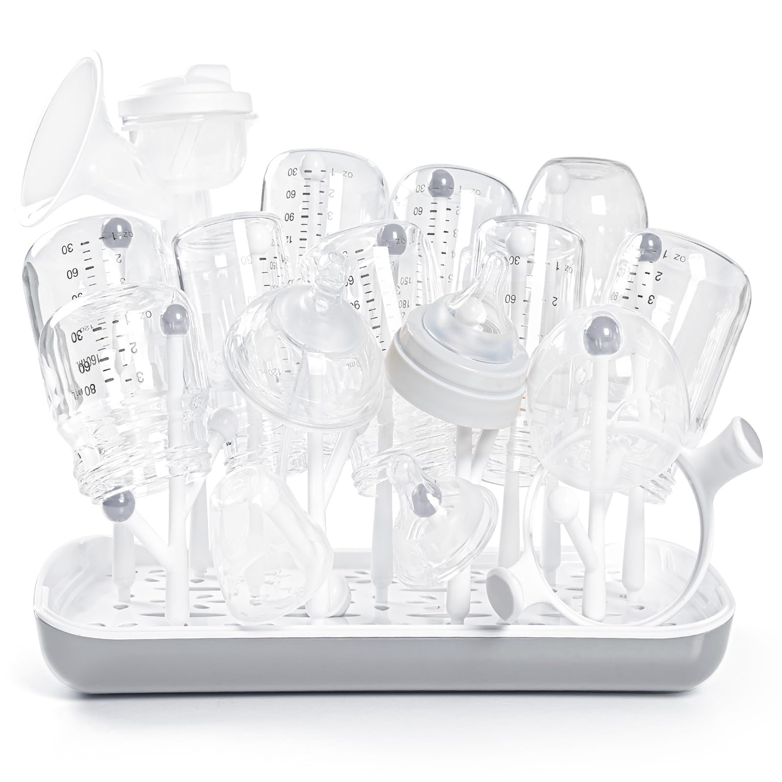 Termichy Baby Bottle Dryer Rack with Removable Water Tray, Baby Drying Rack Ideal for Bottles, Teats, Cups, Pump Parts and Accessories Grey