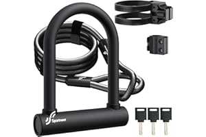 Sportneer Bike Lock: 18mm Heavy Duty Bike U Lock 7.87''x6.3'' with 6ft Steel Cable, Anti Theft Bicycle Locks with Keys & Moun