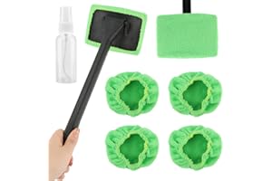 homfanseec Windshield Cleaner Tool, Car Window Cleaner with Extendable Handle,5 Reusable Microfiber Pads,Windshield Cleaning Tool,Auto Glass Wiper for Car Detailing,Home Windows(Green)