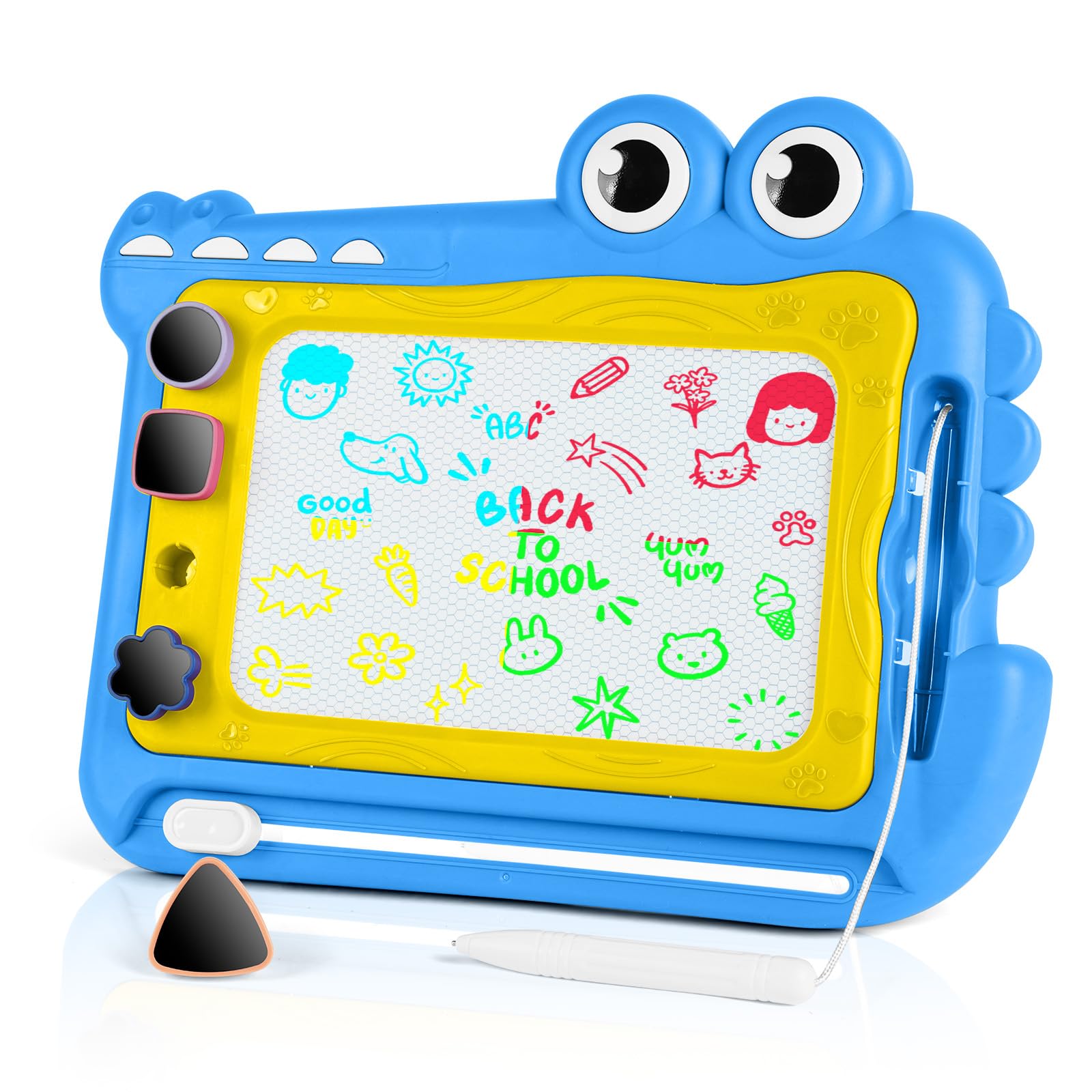 OFFCUP Magnetic Drawing Boar, Toddler Boy Girl Toys for 1-5 Year Old, Doodle Pad with Pen Stamps, Learning Educational Toys for 1 2 3 Baby Kids Birthday Gift (Blue-Crocodile)