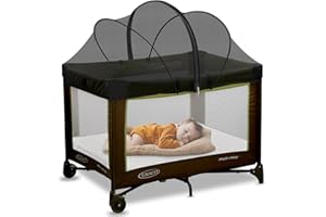 JIANGCHA Pack and Play Cover - Mosquito Net Cover for Pack n Play/Travel Crib/Mini Crib/Playpen to Keep Cats Out - Breathable Baby Mosquito Net with 2-Way Zipper (Black-Large)