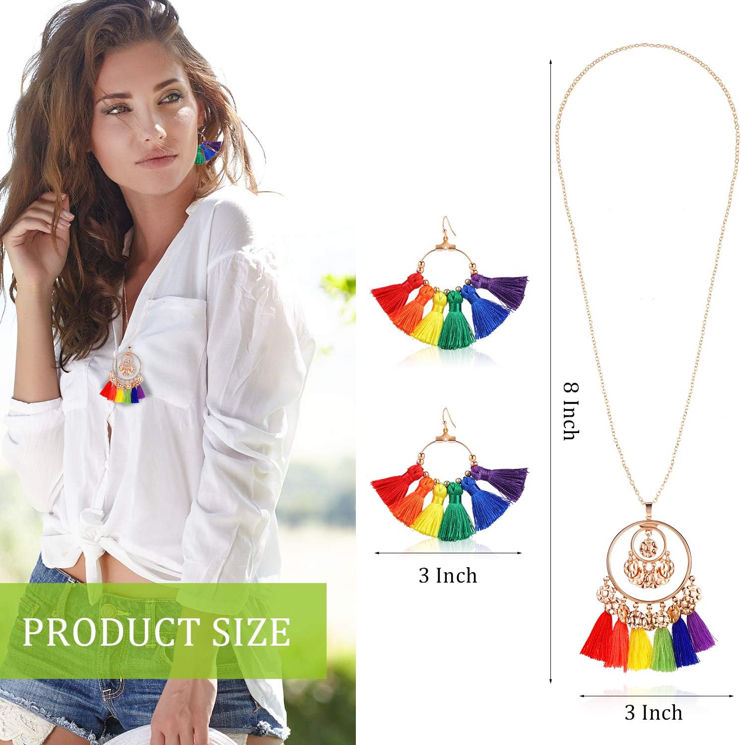 Women Gay Pride Floral Crown Headband Set Rainbow Rose Flower Headband Hair Wreath with Colorful Tassel Earrings and Necklace for Gay Pride Festivals Garland Party Holiday Accessories - Image 4