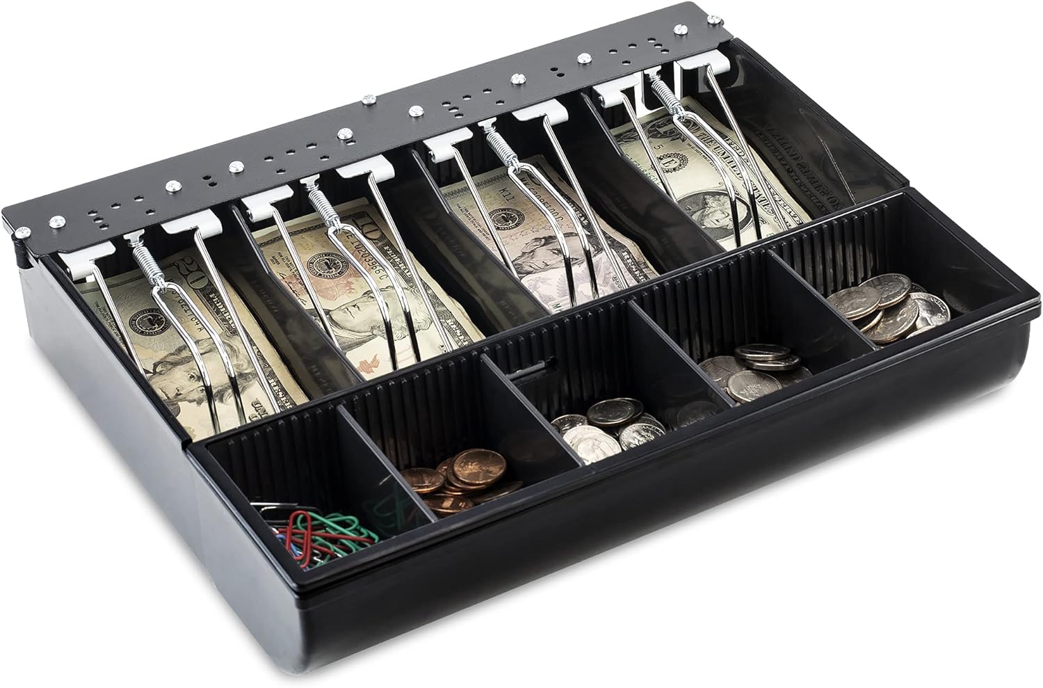 Cash Drawer Tray - 11.7 x 10.3 x 2.3 Inch Cash Register Insert - 4 Bill / 5 Coin Replacement Cash Tray for Volcora 13” Fully-Removable Drawers - Stainless Steel Currency Compartment Money Storage : Office Products