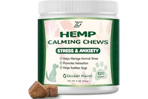 ziehooGe Hemp Calming Chews for Dogs - Anxiety Relief Treats Dog Calming Chews Helps with Separation, Stress Relief, Calm, Dog Calming Treats with Valerian Root, L-Tryptophan Soft Chews