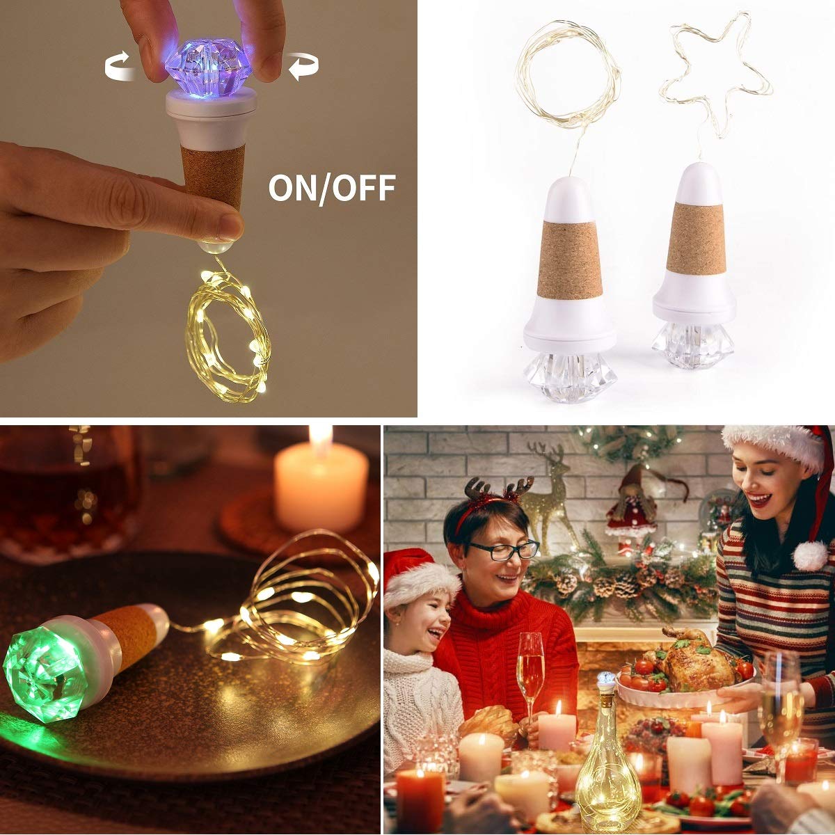 2 Packs Flaschenlichterkette Korken (7 Farbwechsel Mehrfarbig Flaschenlicht + Warmweißes Lichterkette), LED Bottle Lamp USB Wiederaufladbar für Weihnachten, Zimmer, Party, Hochzeit, Geburtstag