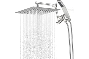 G-Promise All Metal 10 Inch Rainfall Shower Head with Handheld Spray Combo| 3 Settings Diverter|Adjustable Extension Arm with Lock Joints |71 Inches Stainless Steel Hose (brushed nickel)