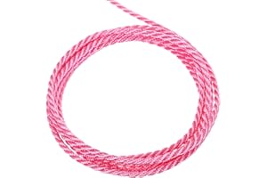 MECCANIXITY Twisted Cord Trim, 5 Yard 2mm 3-Ply Twine Braided Rope Shiny Thread String for Craft Gift Bag Curtain Christmas Decor, Pink - 5m