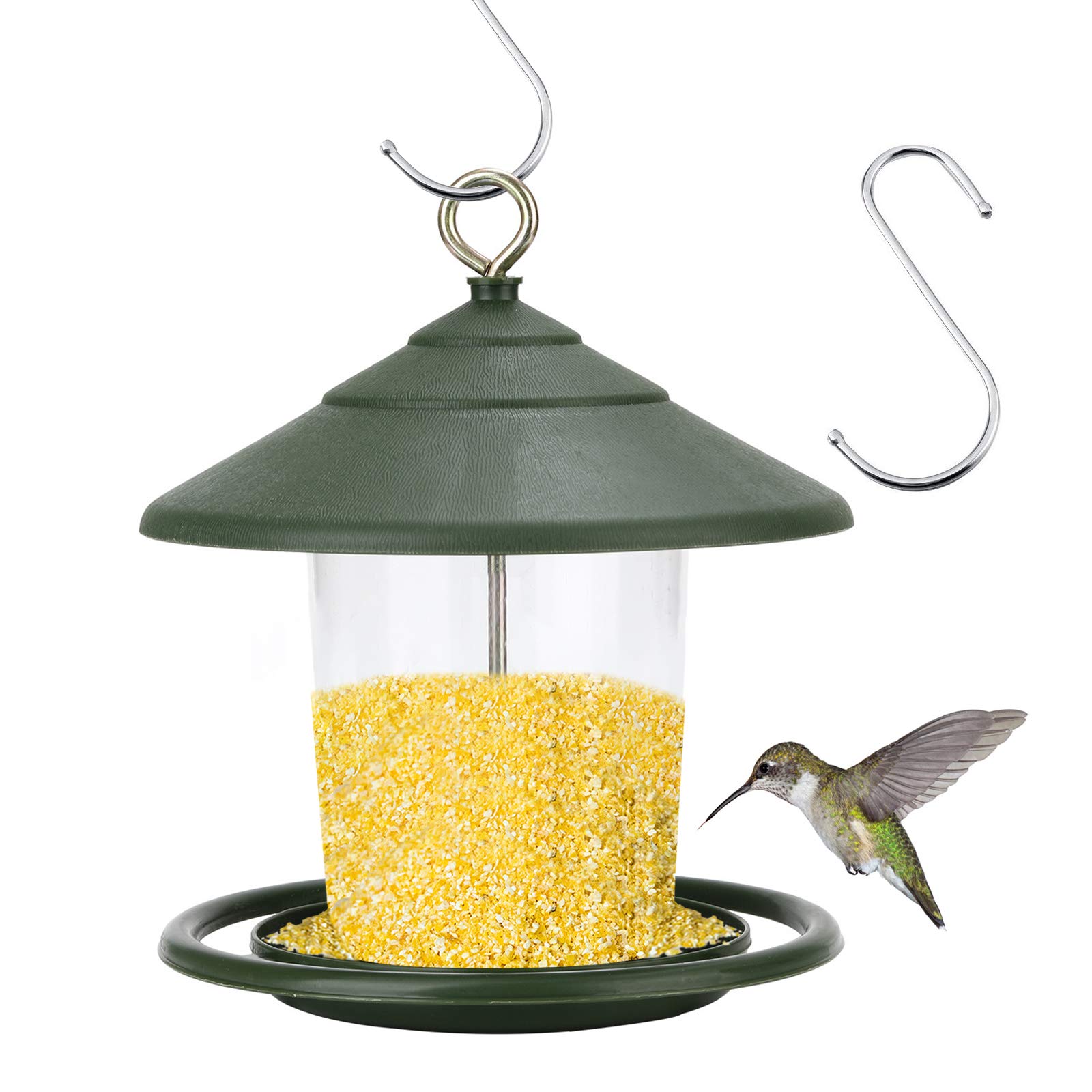 Elinala Hanging Bird Feeder, Garden Bird Feeders, Plastic Transparent Outdoor Balcony Garden Hanging Bird Feeder (Green)