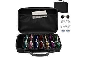 UKQRRTC Travel Sunglasses Organizer Case, Multiple Pairs Glasses Case with Adjustable Dividers, 11x8x3 inch Tough Protection 