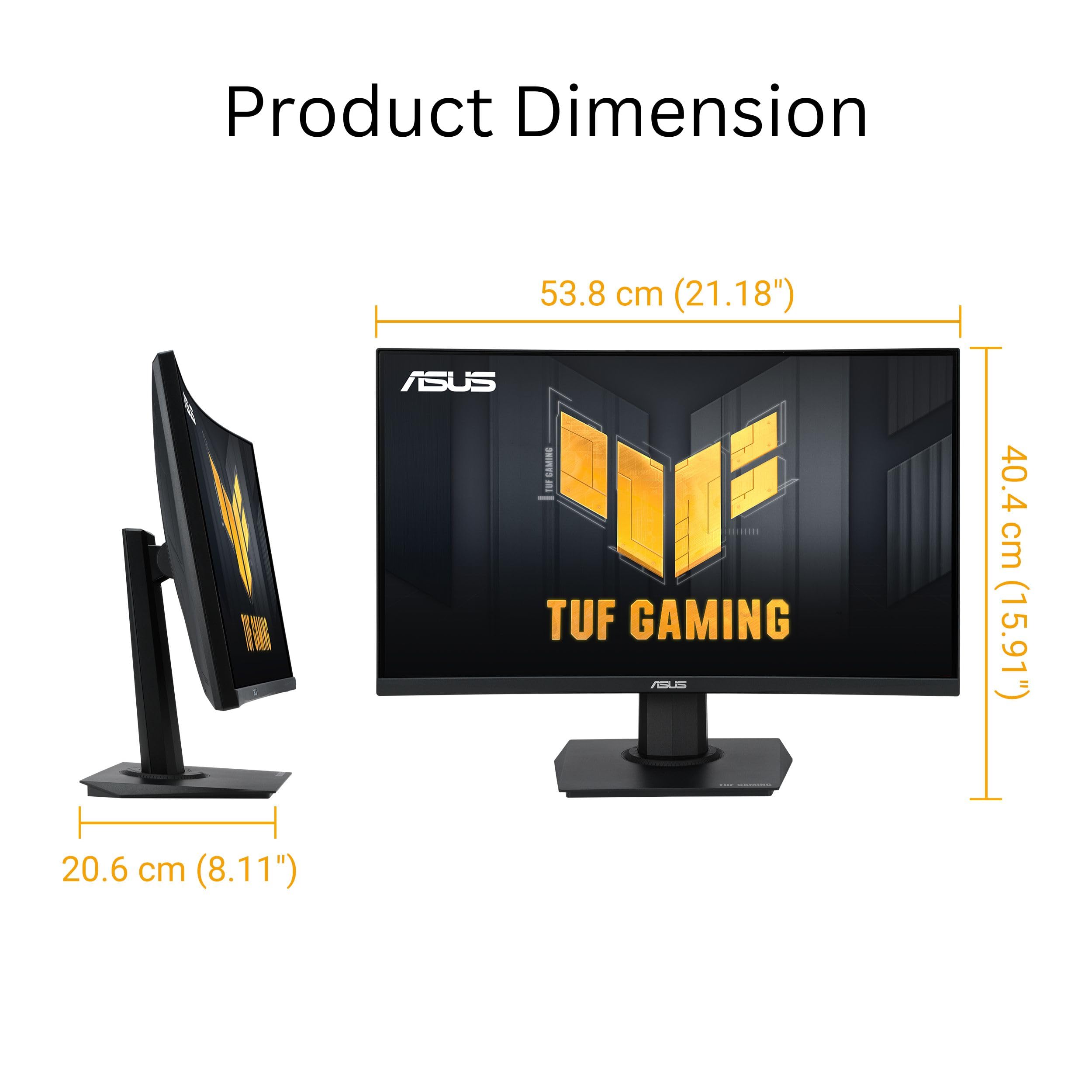 Monitor curvo ASUS TUF Gaming de 24" (23,6 pulgadas visibles) (VG24VQER) - FHD, 180 Hz, 1 ms, DCI-P3 90 %, sincronización de desenfoque de movimiento extremadamente bajo, FreeSync, Shadow Boost, cuidado de los ojos, DisplayWidget Center, garantía de 3 años