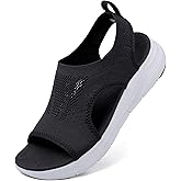 DimaiGlobal Women's Walking Sandals Arch Support Orthotic Comfort Slip-On Sport Sandals Open-Toe Platform Sandals for Plantar Fasciitis Summer Beach Casual