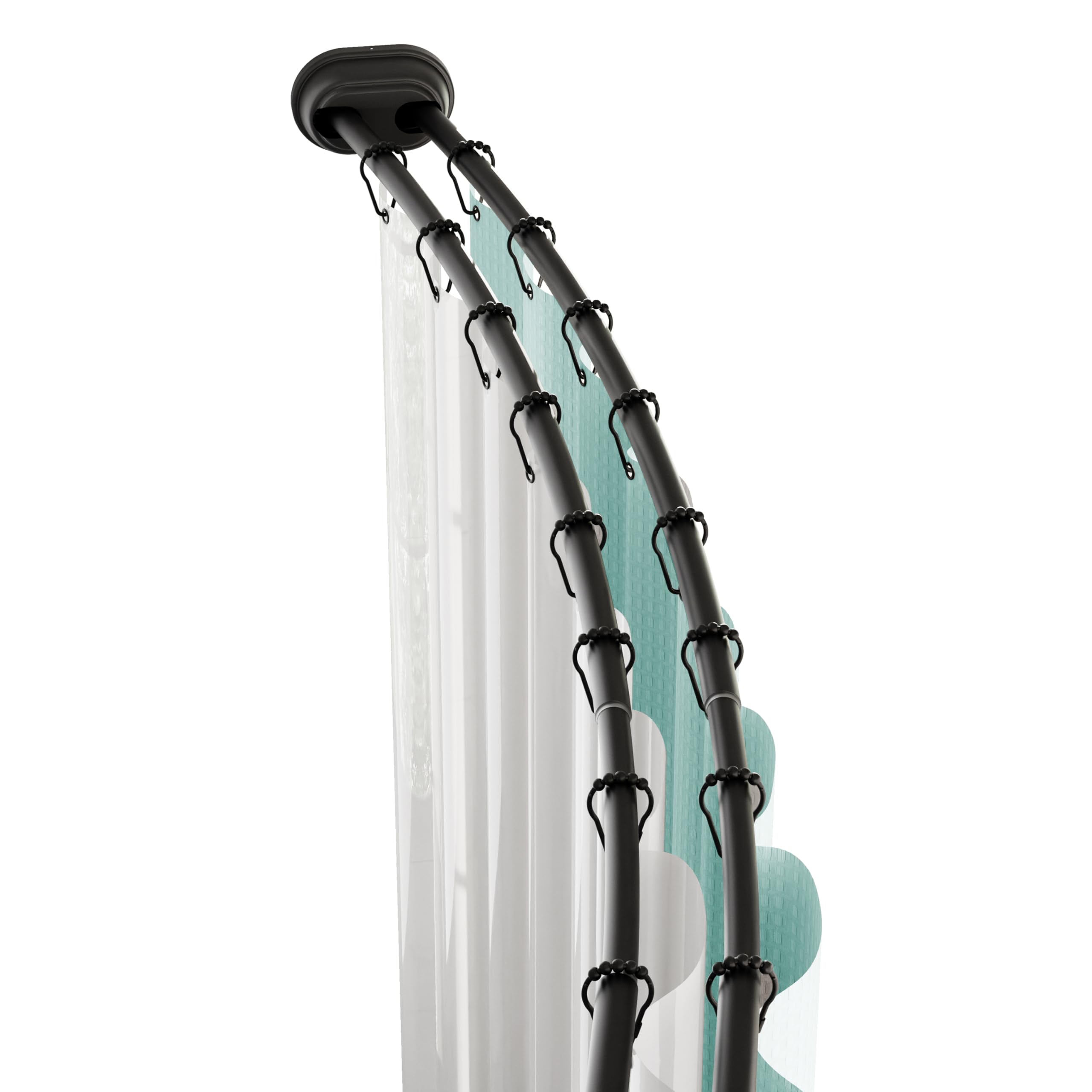 Photo 1 of Zenna Home Rustproof Double Curved Shower Curtain Rod, No Drill Adjustable Curved Tension Shower Curtain Rod for Bathroom, Easy Install, Rounded for Extra Room, 50 to 72 Inches, Matte Black