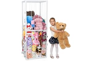 KNOIER Large Stuffed Animal Storage Stuffed Animal Zoo Holder PVC Plush Storage with Elastic Band and 2 Nets for Nursery Play Room Bedroom(over 1 year old)