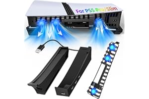 FASTSNAIL Horizontal Stand & Cooling Fan for PS5 Pro/Slim Console, Auto Fan Speed by Temperature and Controller Charger Station, Efficient Cooling System with 3 Fans & 2 USB 3.0 and 3 USB 2.0 Hub
