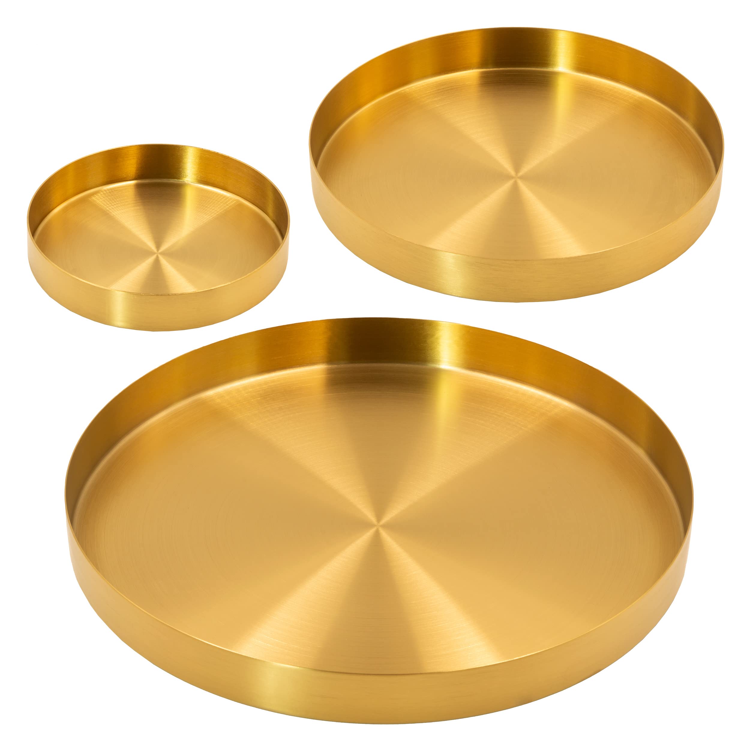 Blümelhuber Metal Decorative Tray Set of 3 - Round Gold Trays - Wedding & Christmas Decoration - Fruit Bowl, Key & Jewellery Tray