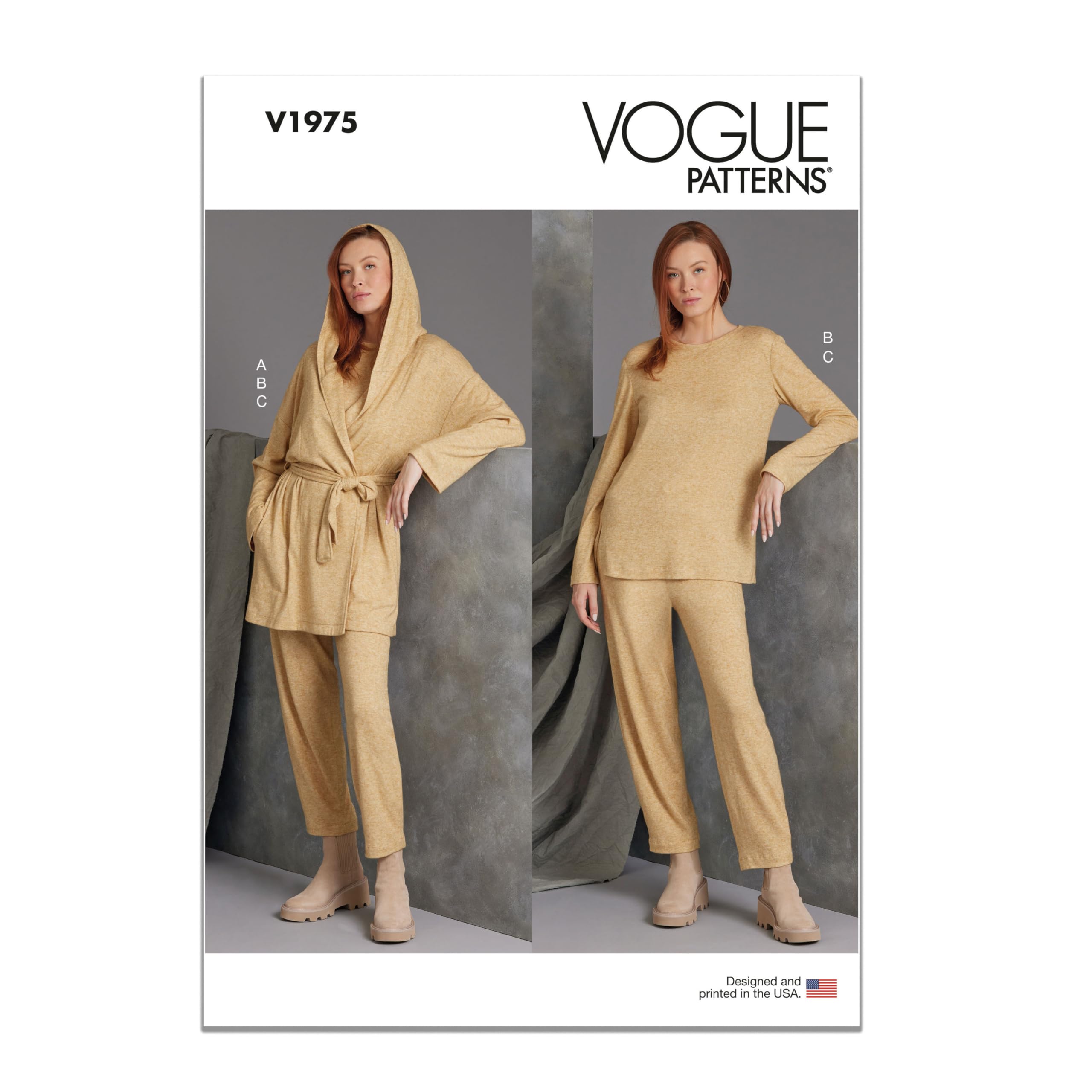 Vogue V1975A Misses' Knit Jacket with Belt, Top and Pants A (XS-S-M-L-XL-XXL)