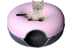 Yvnicll Large Cat Tunnel Toys 24" for Indoor Cats Up to 30 Lbs, Peekaboo Cat Cave Round Donut Beds for Large Cats (Pink-Dark Gray,24x24x11)
