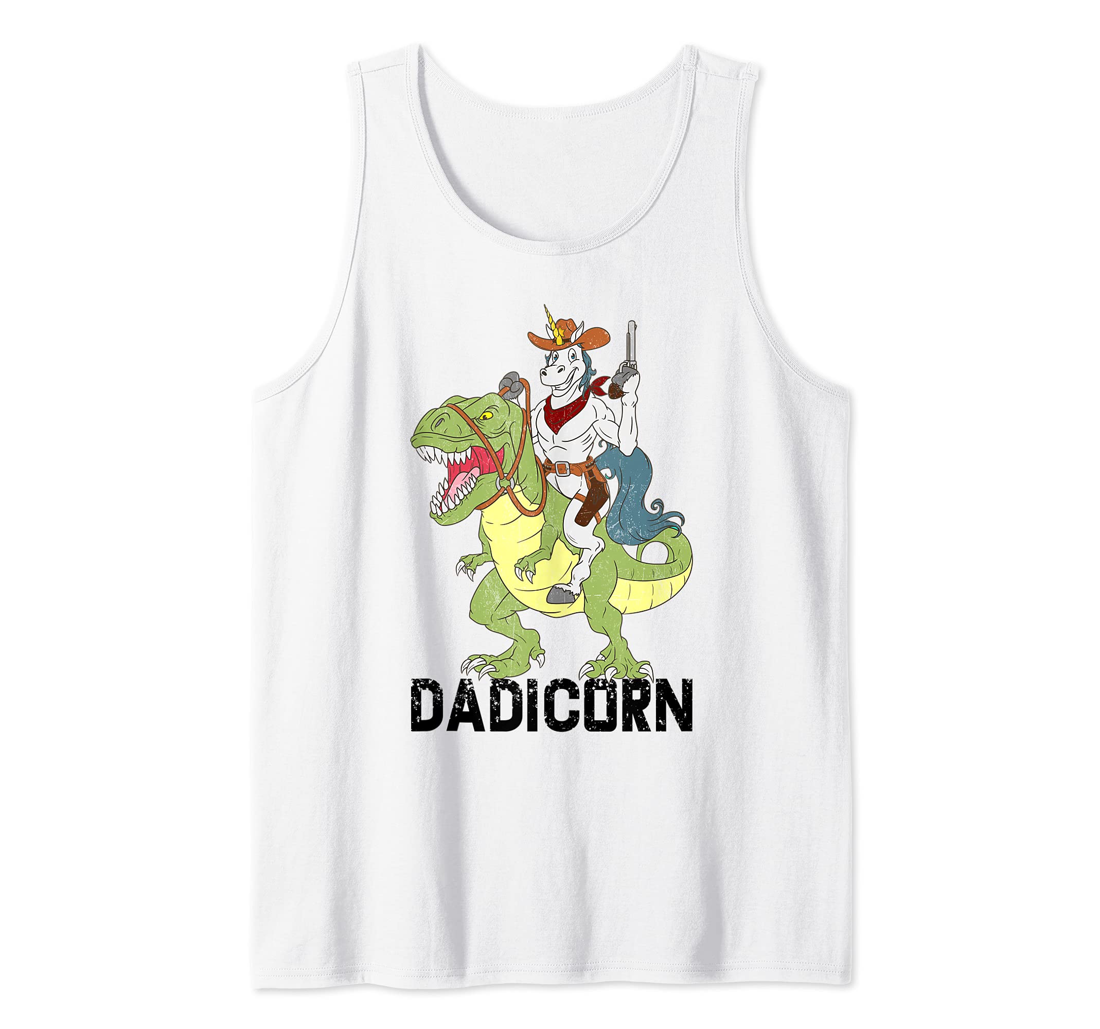 Dadicorn Cowboy Unicorn Riding Dinosaur T-Rex Sheriff Dad Tank Top