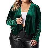 Agnes Orinda Plus Size Velvet Cardigan for Women Open Front Long Sleeve Cropped Jacket Cardigans