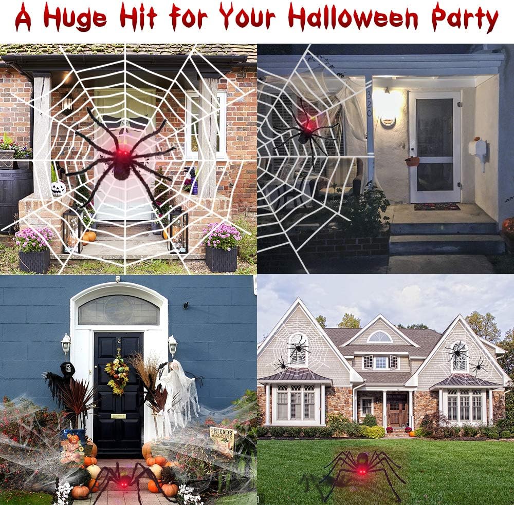 Halloween Spider Decorations, 4.1ft Scary Giant Spider with Red LED Eyes and Spooky Sound, 20pcs Small Plastic Spiders + 12ft Spider Web + 200sqft Cobwebs for Halloween Decor Outdoor, Indoor, Yard: Home & Kitchen
