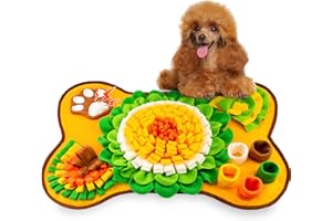 GOXRUNX Snuffle Mat for Dogs, Pet Snuffle Mat for Small and Medium Dogs, Interactive Sniff Mat Feeding Mat for Puppies, Slow Feeder Dog Treat Mat for Training and Stress Relief (Bone Shape) (Orange, One Size)