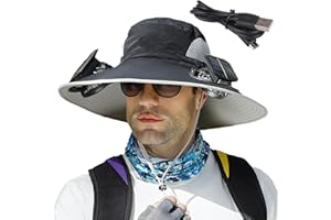 MEIDELI Wide Brim Sun Hat with Solar Fan, Men's Sunscreen Hat for Outdoor Fishing