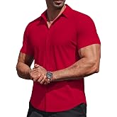 COOFANDY Mens Muscle Fit Dress Shirts Stretch Wrinkle Free Short Sleeve Button Down Shirt Casual Solid Untucked Shirt