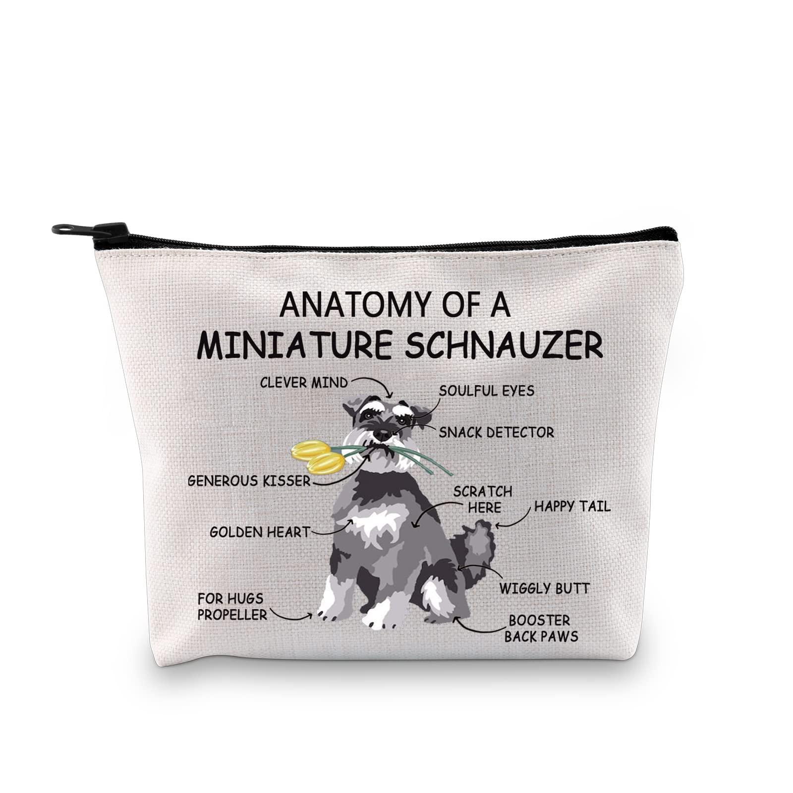 Miniature Schnauzer Dog Lover Gift Anatomy of A Miniature Schnauzer Makeup Bag Mama Zipper Cosmetic Bag Dog Owner Gift (Miniature Schnauzer White)